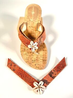 Lindsay Phillips SwitchFlops Rust Snakeskin Shell Interchangeable Straps Sz M
